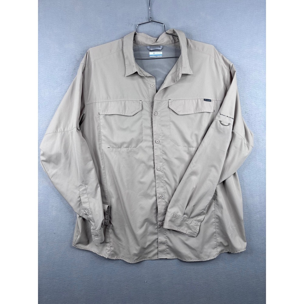 Columbia PFG Silver Ridge Tan Long Sleeve Fishing Hiking Shirt Mens XXL UPF 40